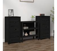 vidaXL Sideboards 2 pcs Black 40x35x80 cm Solid Wood Pine UK NEW