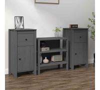 vidaXL Sideboards 2 pcs Grey 40x35x80 cm Solid Wood Pine 02 UK HOT