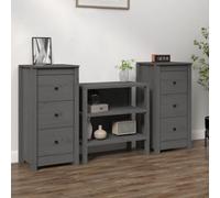 vidaXL Sideboards 2 pcs Grey 40x35x80 cm Solid Wood Pine, Grey