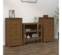 vidaXL Sideboards 2 pcs Honey Brown 40x35x80 cm Solid Wood Pine UK HOT