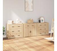 Sideboard 3pc Sonoma Oak Engineered Wood 80x33x70 cm White Storage Unit Cabinet