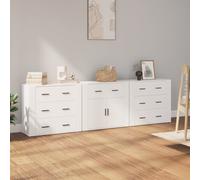 Sideboard 3pc White Engineered Wood 80 x 33 x 70 cm Slim Storage Cabinet Ideal