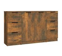(Smoked oak) vidaXL 3x Sideboards Engineered Wood Cabinet Home Organiser Multi Colours