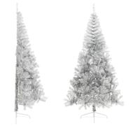 vidaXL Silver Artificial Half Christmas Tree - Space-Saving 210 cm PVC Xmas Tree with Stand & 605 Branches - Modern Home Holiday Décor