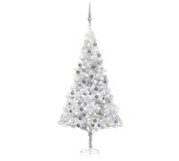 vidaXL Artificial Pre-lit Christmas Tree with Ball Set Xmas Tree Silver PET
