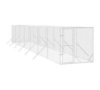 vidaXL Silver Outdoor Dog Kennel - Galvanised Steel Animal Enclosure with Lockable Door and Comfortable Ventilated Mesh Design - 2 x 14 x 2 m