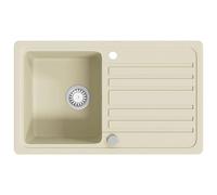 vidaXL Single Basin Granite Kitchen Sink - Deep & Reversible Installation, Scratch and Heat Resistant, Beige, Includes Basket Strainer