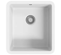 vidaXL Single Basin Kitchen Sink - Durable Granite in White, Heat, Scratch and Impact, Includes Basket Strainer, 420 x 460 x 310 mm (LxWxD)