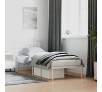 vidaXL Single Metal Bed Frame with Headboard - White, Powder-Coated Steel, 90x190 cm - Sturdy Bedstead with Storage Space