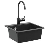 vidaXL Black Bathroom Sink 470x440mm Granite Stylish Rectangle Modern Heat Resistant Granite Sink Practical Modern Easy to Assemble