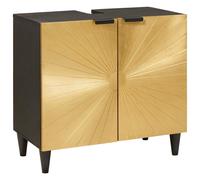 vidaXL Sink Cabinet Black and Gold 62 x 33 x 58 cm Solid mango wood, Modern Bathroom Storage Unit, Rectangular Sink Organizer, Sleek Cabinet Set, Functional Bath Decor, Lifestyle Furniture