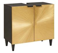 vidaXL Sink Cabinet Black and Gold 62 x 33 x 58 cm Solid mango wood, Modern Bathroom Storage Unit, Rectangular Sink Organizer, Sleek Cabinet Set, Functional Bath Decor, Lifestyle Furniture