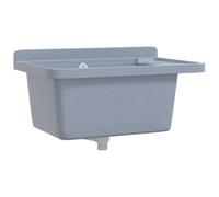 vidaXL Wall-Mount Sink Washbasin Grey - Durable 60x40x28 cm Resin, with Overflow Hole & Soap Dish for Indoor/Outdoor Use