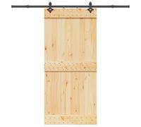 vidaXL Sliding Barn Door 95x210 cm - Solid Pinewood with Sturdy Steel Hardware Rails for Home/Barn - Brown