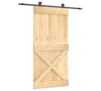 Sliding door Natural/Black 200x210 cm Solid Pine Wood Space-Saving Modern Smooth