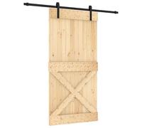 Sliding door Solid Pine Natural/Black 100 x 210 cm Top-Mount Modern Space-Saving