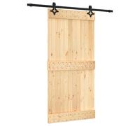 vidaXL Sliding Door Beige and Black 100 x 210 cm Solid Pine Wood, Living Room, Rectangular Pine Wood Door, Modern Style, Sliding Mechanism, Functional Indoor for Space Management