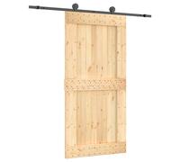 Sliding door Solid Pine Wood Natural/Black 100x210cm Top-Mounted Space-Saving UK