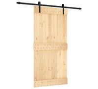 vidaXL Sliding Door Natural and Black 100 x 210 cm Solid Pine Wood, Modern Rectangular Sliding Door, Stylish Steel Wood Divider, Perfect for Saving Space in Your Lounge