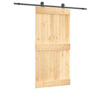 vidaXL Sliding Door Beige and Black 100 x 210 cm Solid Pine Wood, Modern Design