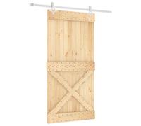 vidaXL Sliding Door Beige and White 100 x 210 cm Solid Pine Wood, Modern Living Room, Rectangular Wooden Entry, Sliding Door Installation for Functional Space Saving and Minimalist Divider