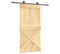 Sliding door Natural/Black 200x210 cm Solid Pine Wood Space-Saving Modern Smooth
