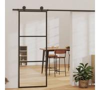 vidaXL Sliding Door 3-Panel, Barn Door for Home Internal Living Room, Sliding Door Panel with Assembly Kit, Sliding Gate, ESG Glass and Aluminium Black