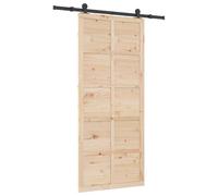 vidaXL Sliding Door 80 x 208 cm Rustic Brown Solid Wood Interior Sliding Door Black Metal Mechanism Silent Adjustable Natural Finish Perfect for Dining Living Room
