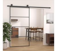 vidaXL Sliding Door Aluminium and ESG Glass 102.5x205 cm Black