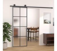 Sliding Door Black Aluminium Frame Frosted ESG Glass 76x205cm 20mm Powder-coated