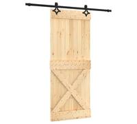 vidaXL Sliding Door Beige and Black 85 x 210 cm Solid Pine Wood, Living Room, Rectangular, Modern, Sliding Door, Pine Wood, Space Saving, Decorative, Functional Entrance Access