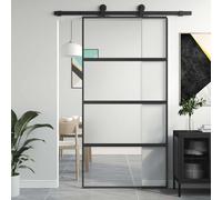 vidaXL Sliding Door Black 102.5x205 cm Tempered Glass and Aluminium