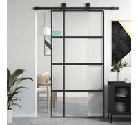 vidaXL Sliding Door Black 102.5x205 cm Tempered Glass and Aluminium