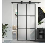 vidaXL Sliding Door Interior Barn Door Black Tempered Glass and Aluminium