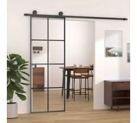 vidaXL Sliding Door Black 76x205 cm ESG Glass and Aluminium, Black