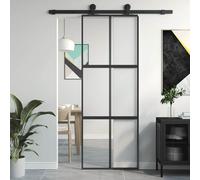 vidaXL Sliding Door Interior Barn Door Black Tempered Glass and Aluminium