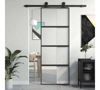vidaXL Sliding Door Black 76x205 cm Tempered Glass and Aluminium