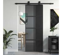 vidaXL Sliding Door Black 76x205 cm Tempered Glass and Aluminium