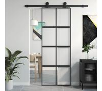 vidaXL Sliding Door Black 76x205 cm Tempered Glass and Aluminium