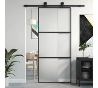 vidaXL Sliding Door Black 90x205 cm Tempered Glass and Aluminium