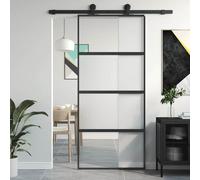 Vidaxl Sliding Door Black 90X205 Cm Tempered Glass And Aluminium