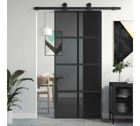 vidaXL Sliding Door Black 90x205 cm Tempered Glass and Aluminium
