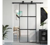 vidaXL Sliding Door Black 90x205 cm Tempered Glass and Aluminium