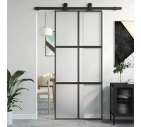 vidaXL Sliding Door - Black Aluminium Frame and Tempered Glass, 90x205 cm Size, Modern & Minimalist Design, Enhanced Privacy for Home and Office.