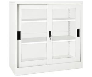 vidaXL Sliding Door Cabinet White Steel Office Side Filing Storage Cabinet