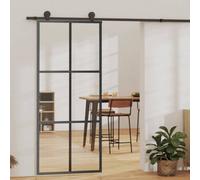 vidaXL Sliding Door Barn Door Sliding Door Panel ESG Glass and Aluminium Black