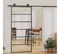 vidaXL Sliding Door Barn Door Sliding Door Panel ESG Glass and Aluminium Black