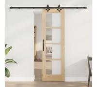 vidaXL Sliding Door Natural 61 x 198.5 cm Solid Pine Wood and Glass