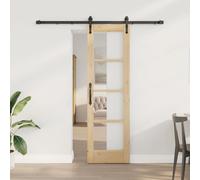 vidaXL Sliding Door Natural 61 x 198.5 cm Solid Pine Wood and Glass