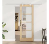 vidaXL Sliding Door Natural 73.5 x 198.5 cm Solid Pine Wood and Glass